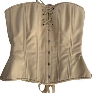 Timeless Trends Hourglass Overbust Corset Sz 28 M Beige 100% Cotton Lace Up EUC